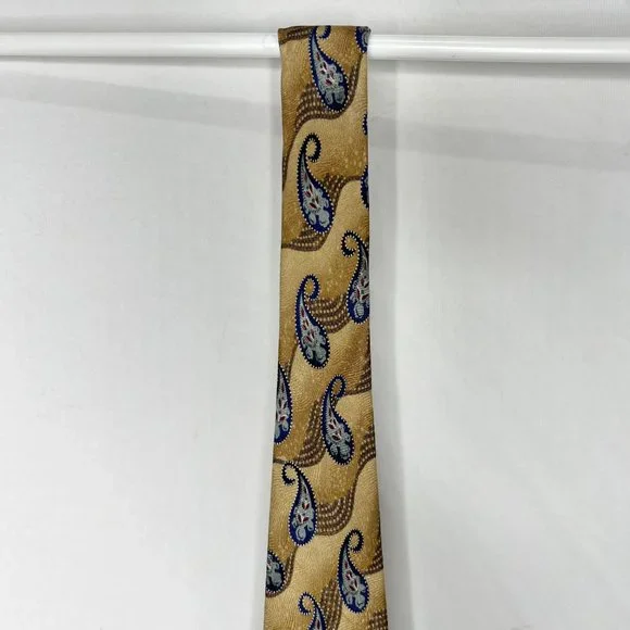 Bill Blass Black Label Men’s Tie Necktie 4” Silk Gold & Blue Paisley - Picture 4 of 10